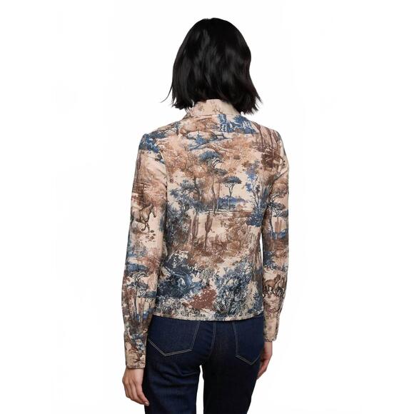 NEW L'AGENCE maia lace button down shirt in tan western toile